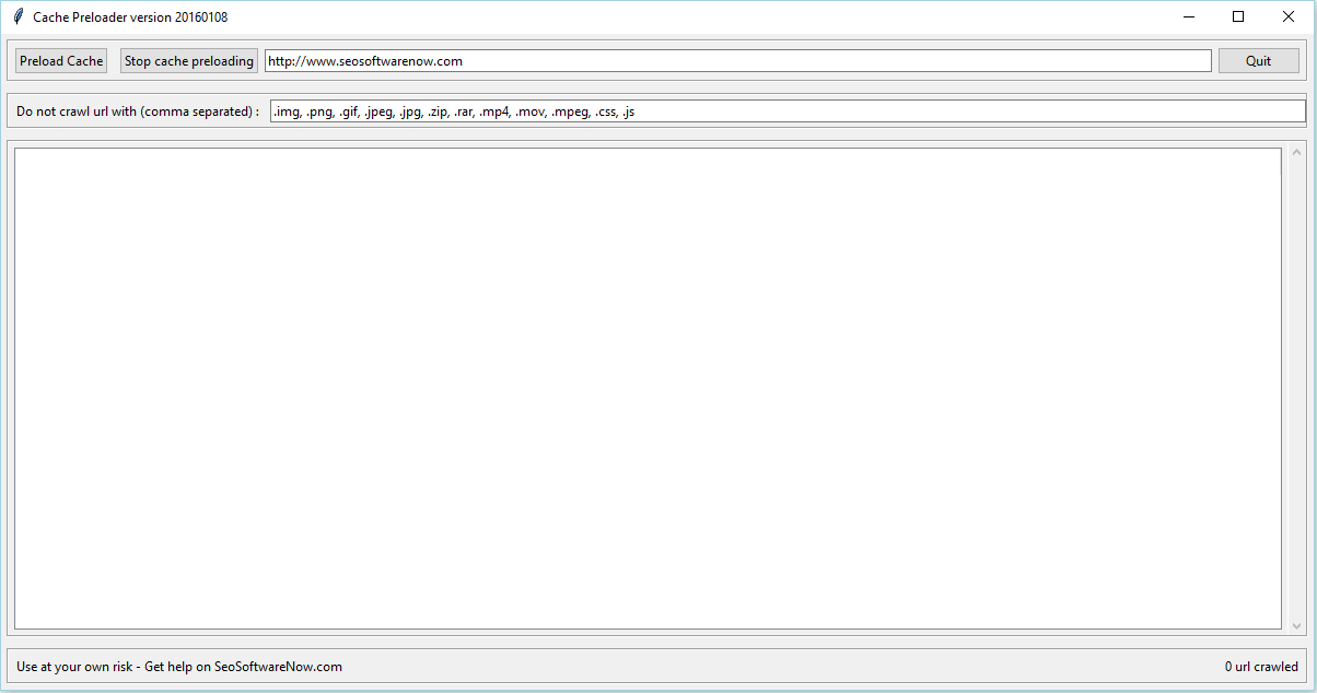 Fenêtre du logiciel gratuit de référencement Cache Preloader
