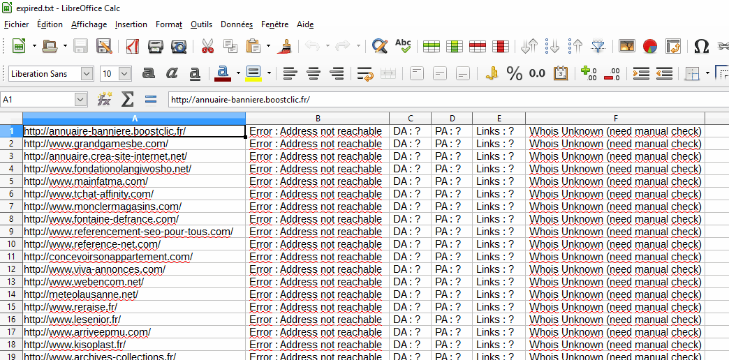 Libre office calc