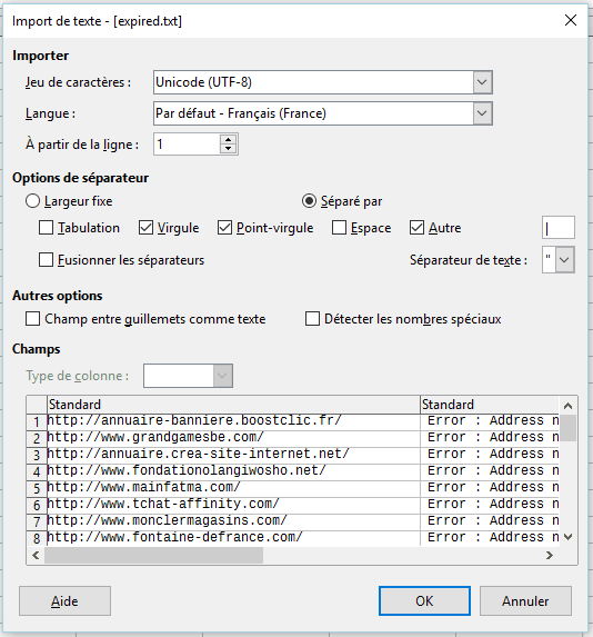 Libre office calc : ouverture fichier csv