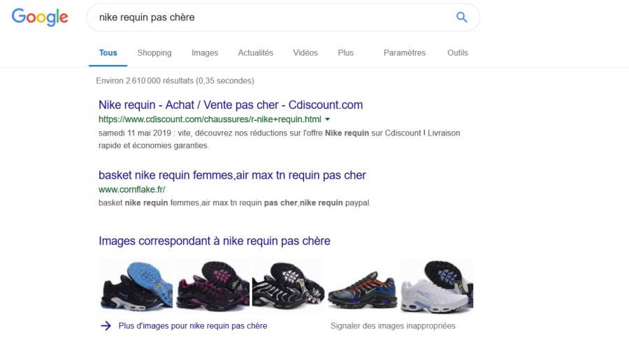 résultat google recherches nike