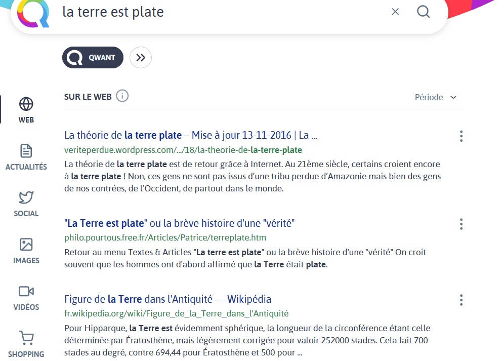 résultat qwant recherches terre plate