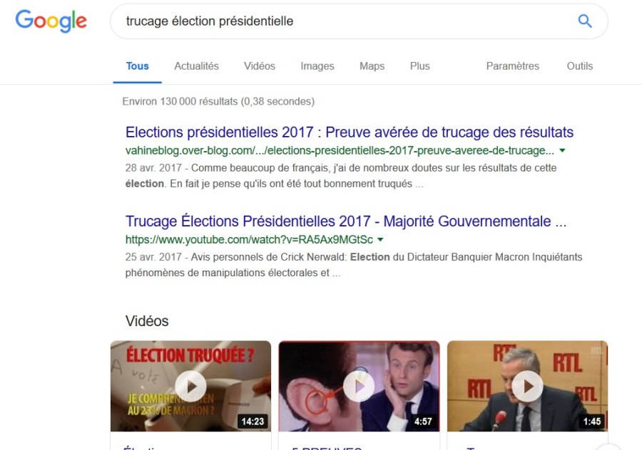 résultat google sur des soupçons de trucage